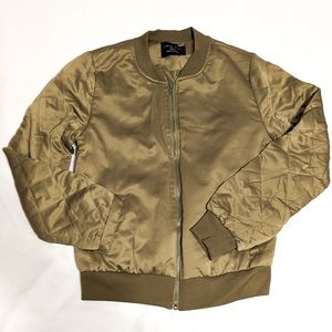EUC 🌱 Love Tree Olive Satin Quilted Arm Fitted Bomber Jacket, Size S Small